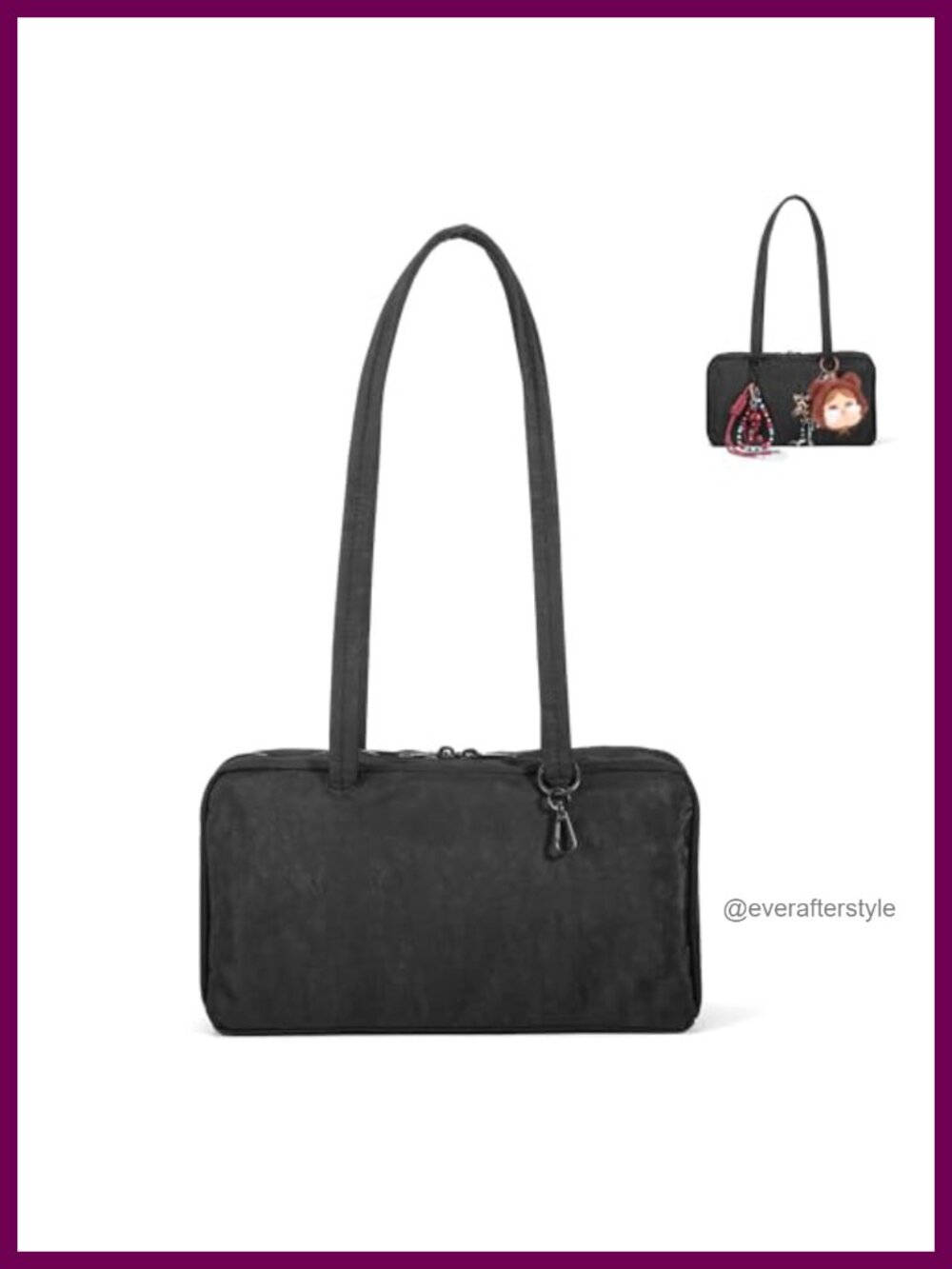 Nylon Bowler Bag Slouchy Lightweight Shoulder Bag with Charm Loop
